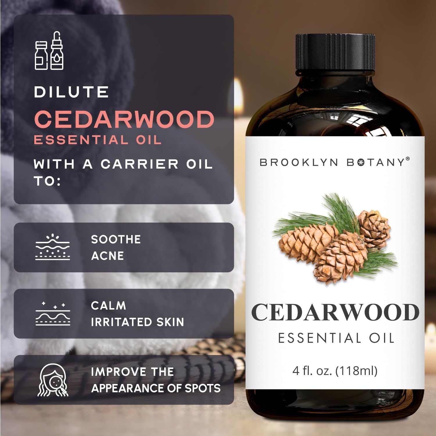 Brooklyn Botany Cedarwood Essential Oil - Huge 118 ml - 100% Pure and Natural - Premium Grade with Dropper - for Aromatherapy and Diffuser