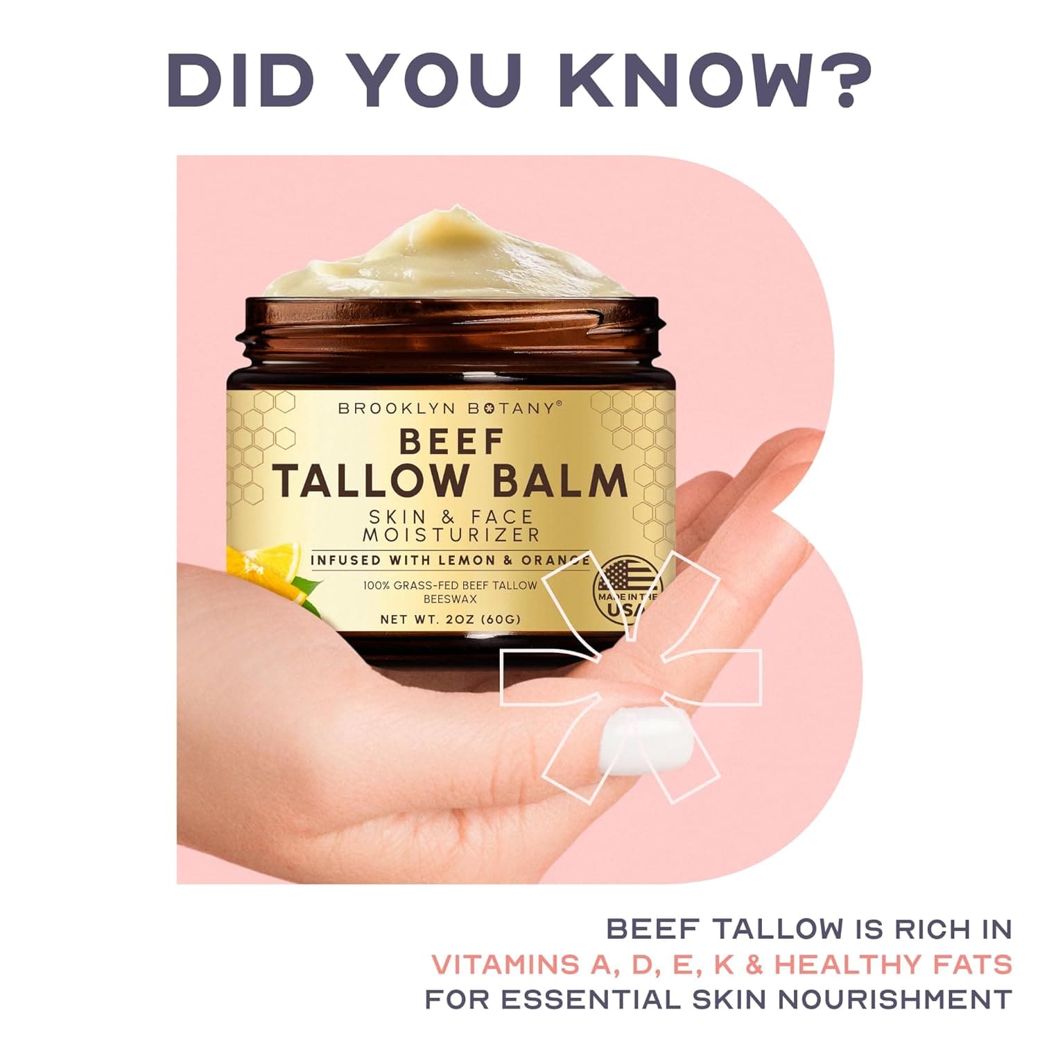 Beef Tallow Balm infused with Orange and Lemon Oil
