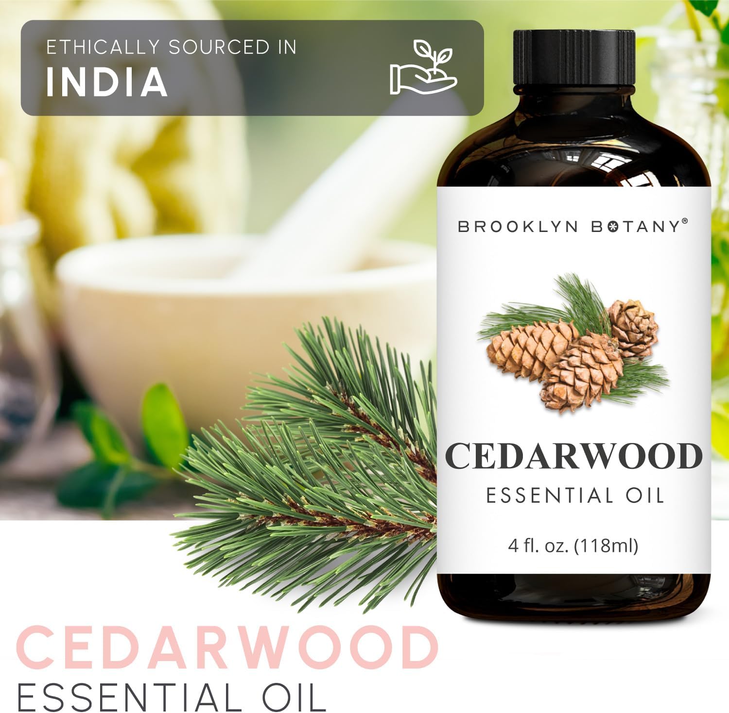 Brooklyn Botany Cedarwood Essential Oil - Huge 118 ml - 100% Pure and Natural - Premium Grade with Dropper - for Aromatherapy and Diffuser