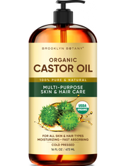 Brooklyn Botany Cold-Pressed Organic Castor Oil | for Hair, Skin and Face | 16 Fl Oz | 100% Pure and Natural | Carrier Oil for Essential Oils, Aromatherapy and Massage | Hexane Free