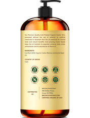 Brooklyn Botany Cold-Pressed Organic Castor Oil | for Hair, Skin and Face | 16 Fl Oz | 100% Pure and Natural | Carrier Oil for Essential Oils, Aromatherapy and Massage | Hexane Free