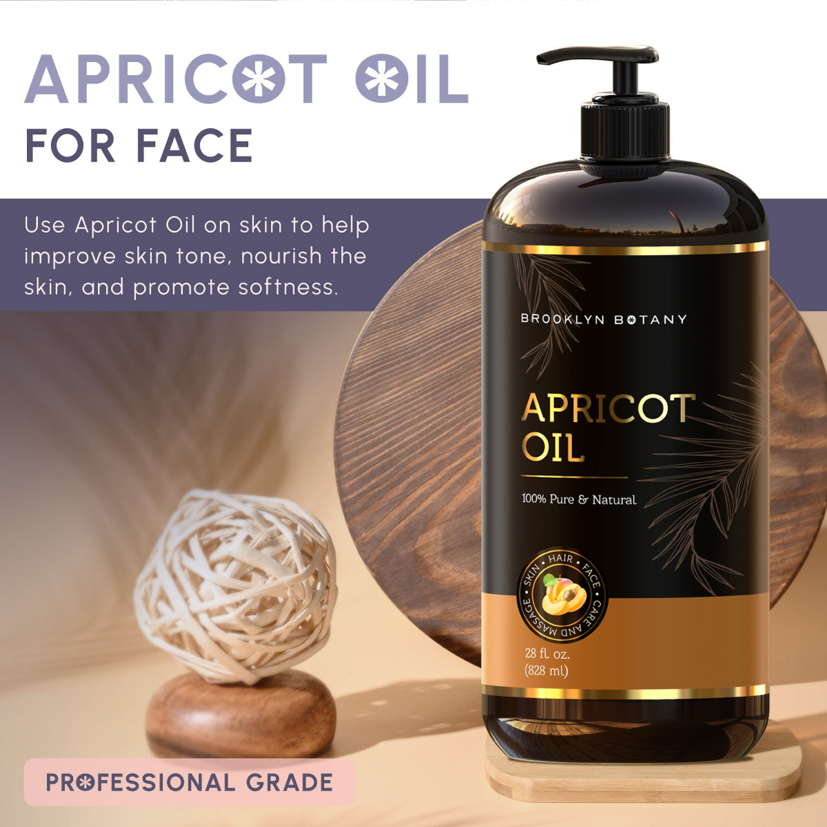 Brooklyn Botany Apricot Kernel Oil for Skin Hair and Face 100% Pure and Natural Body Oil and Hair Oil - Carrier Oil for Essential Oils Aromathera