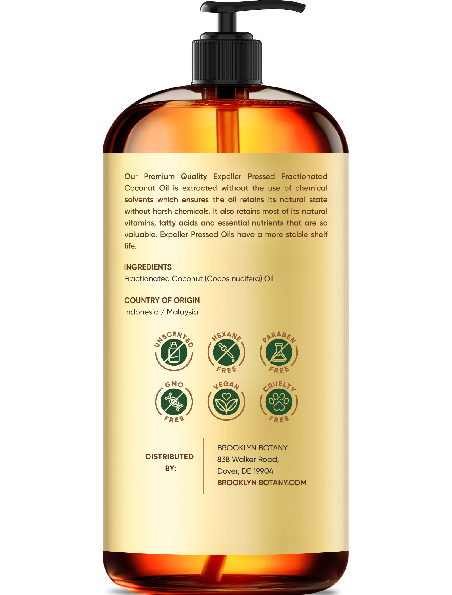 Brooklyn Botany Fractionated Coconut Oil | for Skin, Hair and Face | 16 Fl Oz | 100% Pure and Natural | Carrier Oil for Essential Oils, Aromatherapy and Massage | Hexane Free