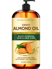 Brooklyn Botany Sweet Almond Oil | for Skin, Hair and Face | 16 Fl Oz | 100% Pure and Natural | Carrier Oil for Essential Oils, Aromatherapy and Massage | Hexane Free