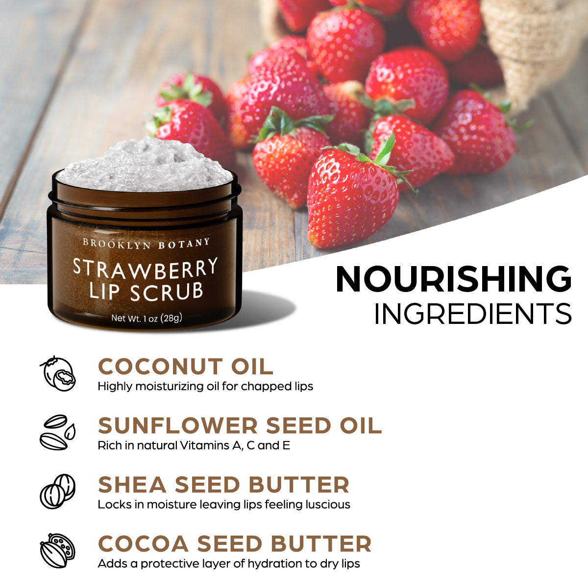 strawberry seed scrub Brooklyn Botany Lip Scrub Exfoliator 1 oz – Lip Moisturizer for Dry Lips and Chapped Lips – Gentle Lip Exfoliator for Smooth and Brighter Lips –